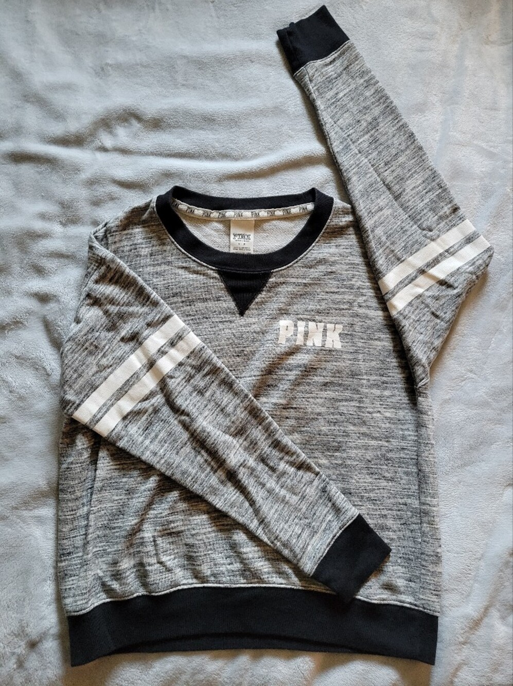 PINK | Grey Marled Crewneck Sweatshirt with White Stripes